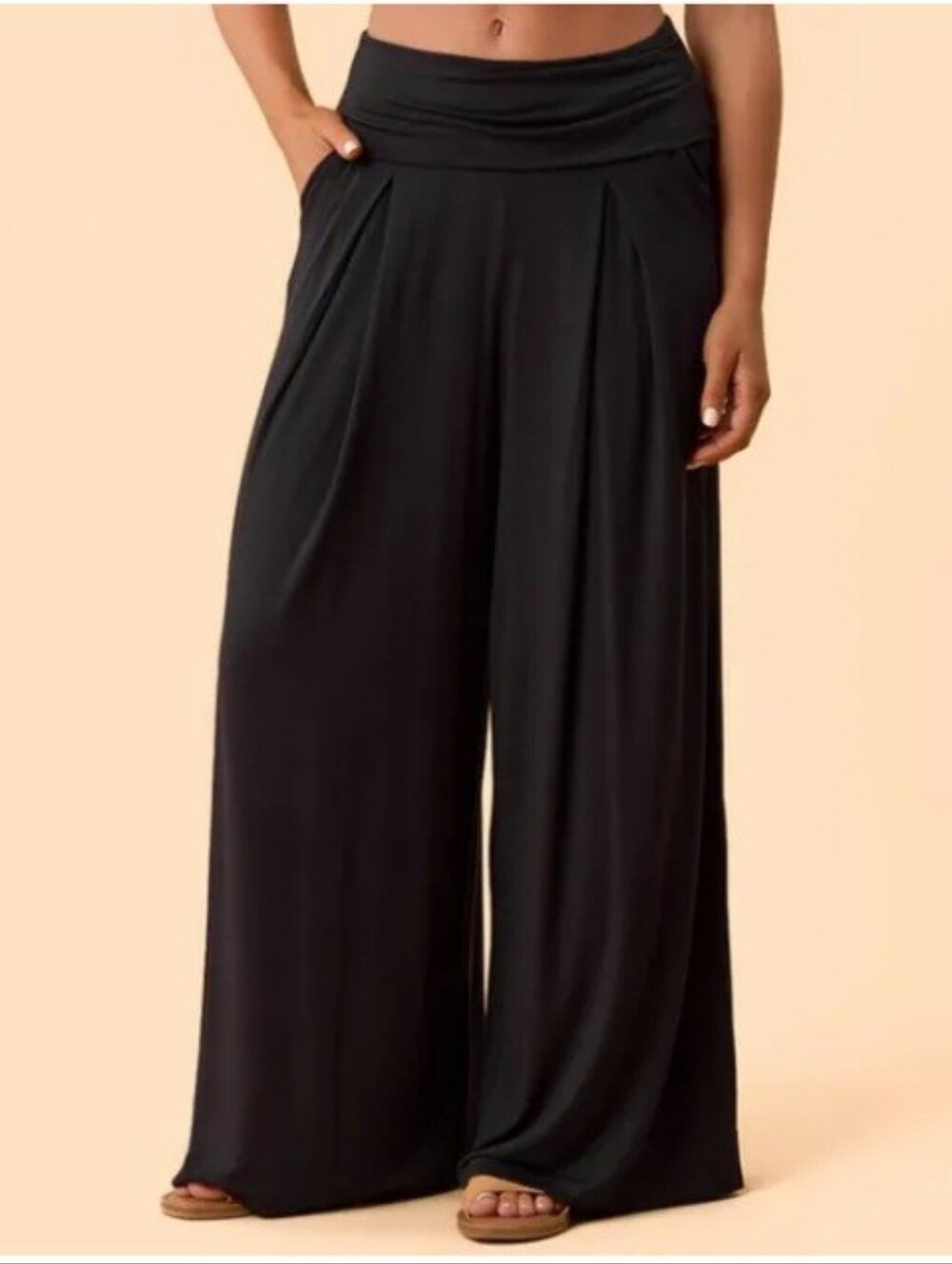 Blogilates Women's Homebody Foldover Wide Leg Pants Black